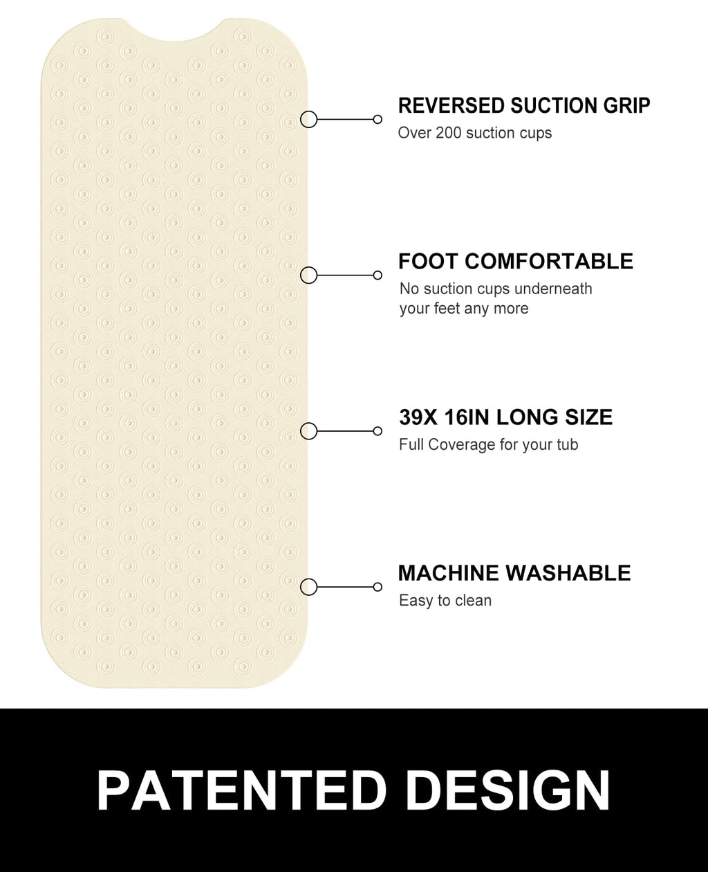 OTHWAY No Suction Cup Bath Mat: 39x16 inch Extra Long Bathmat│Perfect for Refinished or Ordinary Bath Tubs│Made of Nature Rubber│a Blessing for The Elderly and Children (Beige)