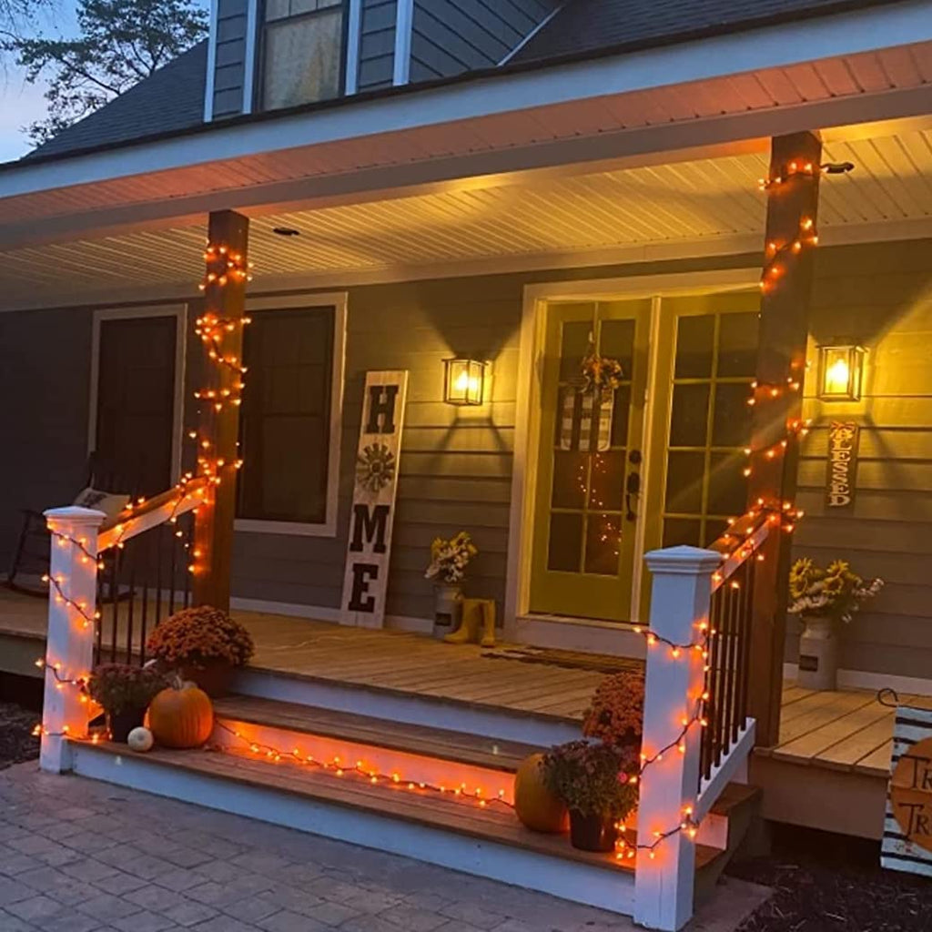 YEGUO Orange Lights for Halloween Outdoor, 500 LED String Lights Indoor, 165ft Christmas Tree Lights, Green Wire Twinkle Lights Plug in