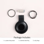 KEEPXYZ Genuine Leather Airtag Holder Suitable for Apple Airtag Keychain Leather, Secure Air Tag Holder with Stainless Steel Ring Lock, Durable Airtag Case Cover Key Ring - Black V2.0 (Hole)