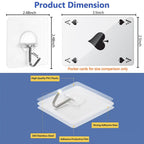 Adhesive Wall Hooks 13LB Heavy Duty No Drill Transparent Waterproof Hooks for Bathroom Kitchen Towel Coat 12 Pack