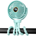 Portable Stroller Mini Fan, Small Rechargeable Personal Fan, Travel Essentials for Baby, Wagon, Car Seat, Treadmill, Battery Powered Biking Gear Accessories, 360° Rotation, 3-Speed, Display, Aqua