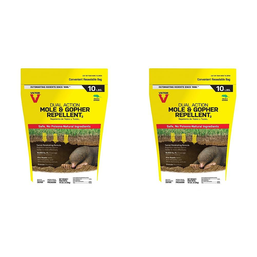 Victor M7002-2 Mole, Gopher, Vole, and Other Burrowing Animals Outdoor Repellent,Yellow 10 Pound (Pack of 2)