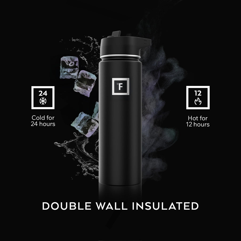 Camping & Hiking Hydration Flask with Straw, Wide Mouth Insulated Stainless Steel Sports Water Bottle - 18 oz Bubble Gum