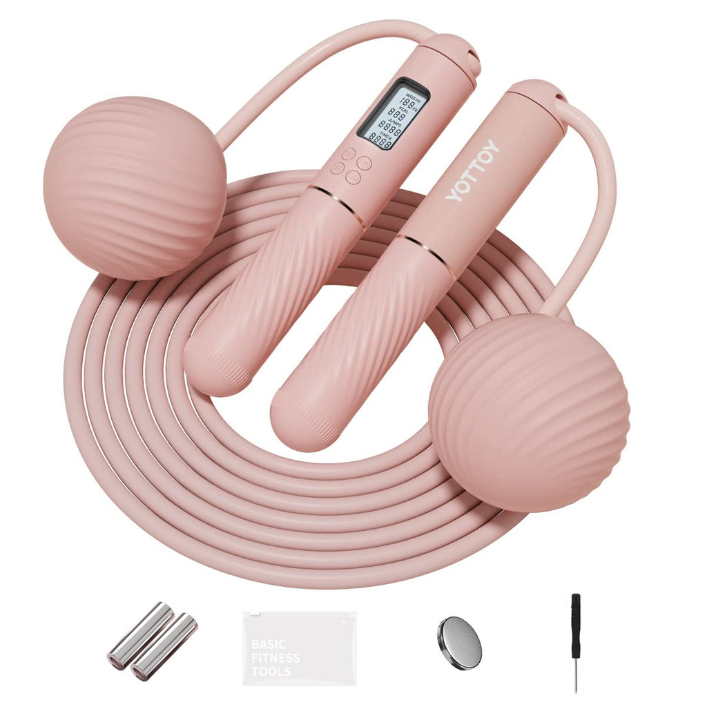 Cordless Jump Rope with Counter - Ropeless Jump Rope 2 In 1 with Large Cordless Ball-Weighted for Women with LCD Display (Pink)