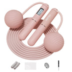 Cordless Jump Rope with Counter - Ropeless Jump Rope 2 In 1 with Large Cordless Ball-Weighted for Women with LCD Display (Pink)