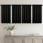 MIULEE 36 Inch Short Blackout Curtains Set of 4, Over Sink Kitchen Tier Curtain Thermal Insulated Privacy Drapes Mini Top & Bottom Rod Pocket Cafe Curtains for Small Windows Bathroom RV, Black