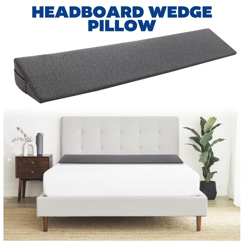 REOKA Bed Gap Filler | Wedge Pillow Headboard (King Sized) Bed Wedge Pillow for Headboard | Memory Foam Pillow Wedge for Headboard Gap, Posture Bolster Pillow for Bed, 6" Gap Filler for Bed (Gray)