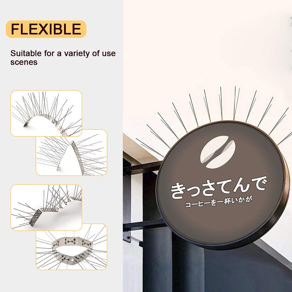 OFFO Bird Spikes with Stainless Steel Base, Durable Bird Repellent Spikes Arrow Pigeon Spikes Fence Kit for Deterring Small Bird, Crows and Woodpeckers, Covers 3.4 Feet(1.04m)