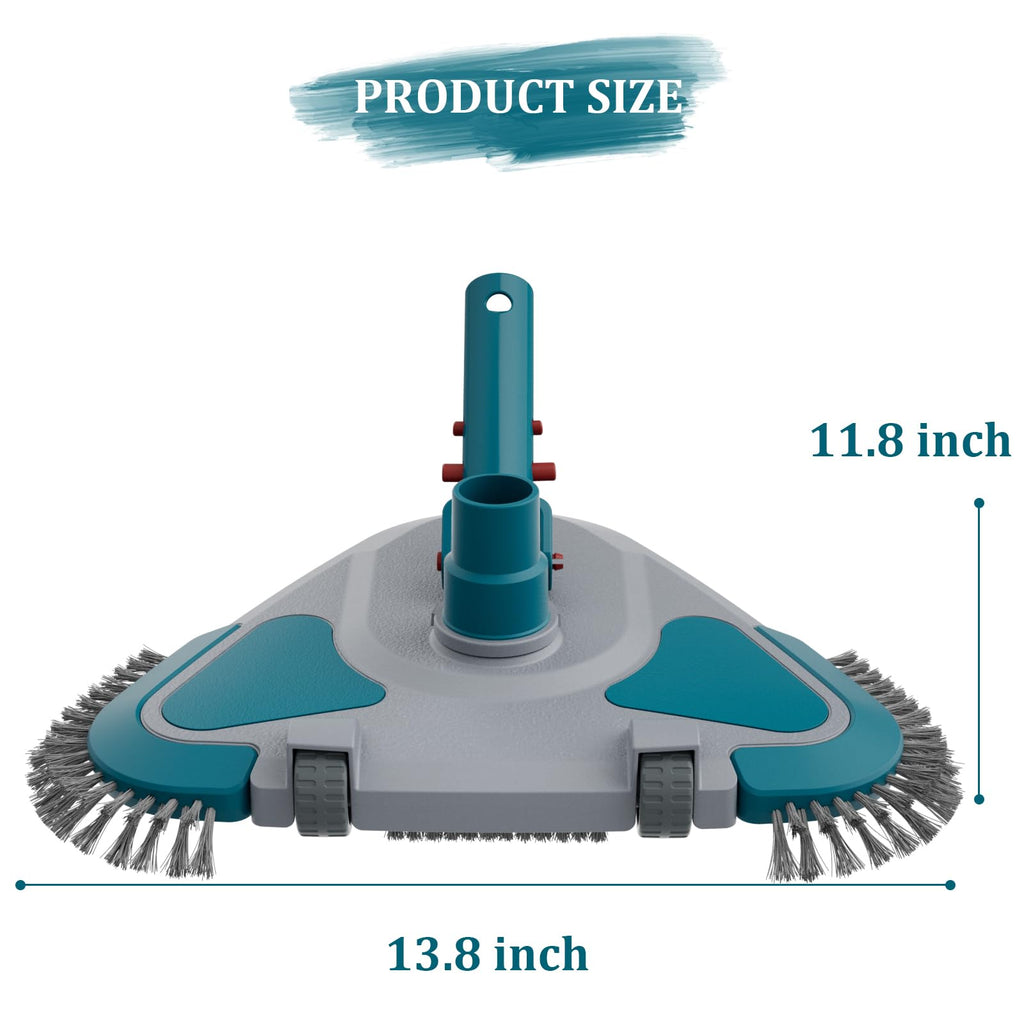 Upgrade Pro Weighted Triangular Pool Rotative Vacuum Head with Brush & EZ Clip Handle - for Cleaning Surface Safe on Vinyl Lined Pools