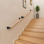 Purife 2ft Wood Stair Railing Indoor - Wooden Staircase Handrail W/s Black Sturdy Metal Brackets, Banister Railing for Stairway, Safety Grab Bars for Senior, Elderly & Kids