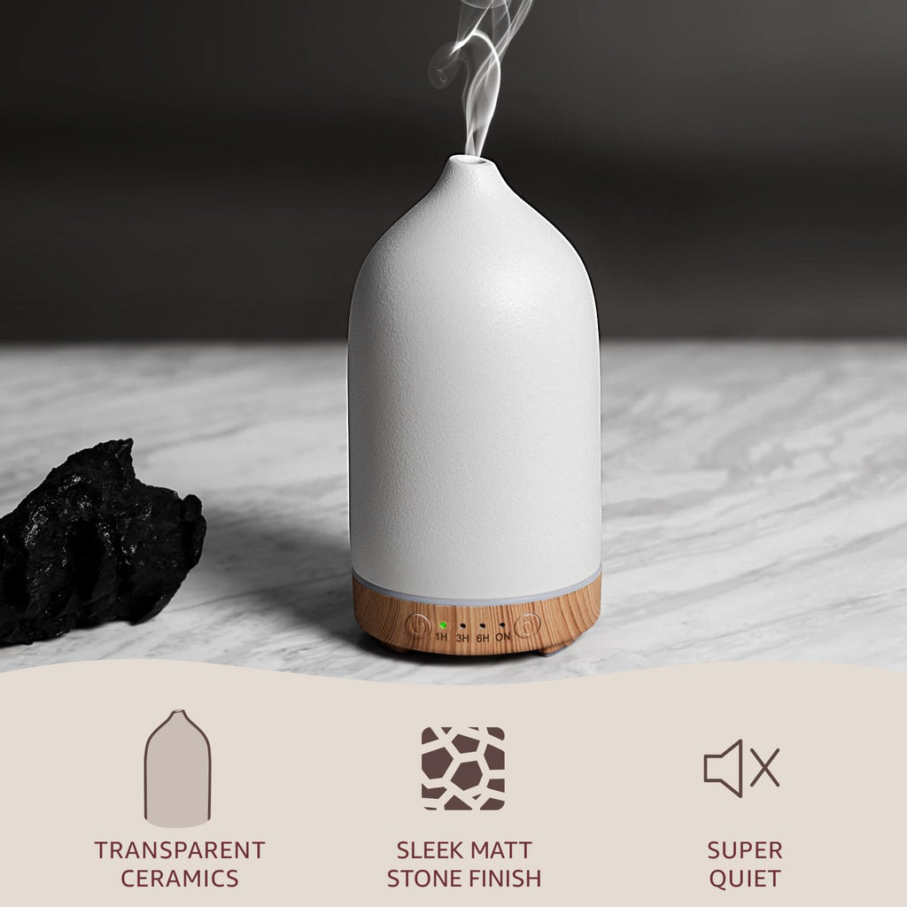Gooamp 200ML Ceramic Diffuser,Aromatherapy Diffuser,Essential Oil Diffuser with 7 Color Lights Auto Shut Off for Home Office Room,Wood (1/3/6/ON hrs Working time)