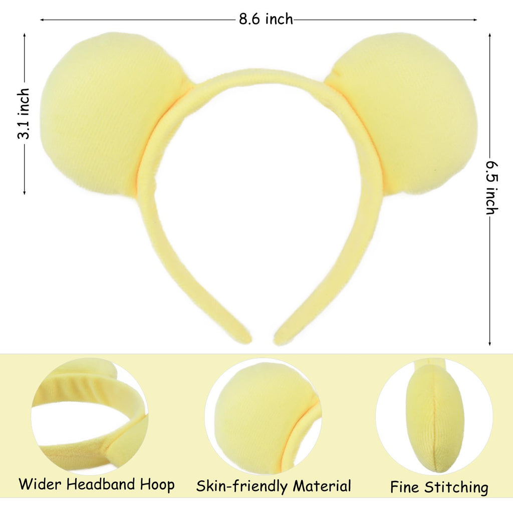 HODRME 3 Pieces Yellow Bear Ears and Nose Set-Bear Headband with Nose Bow Tie Cosplay Party Halloween Costume Accessories for Kids and Adults
