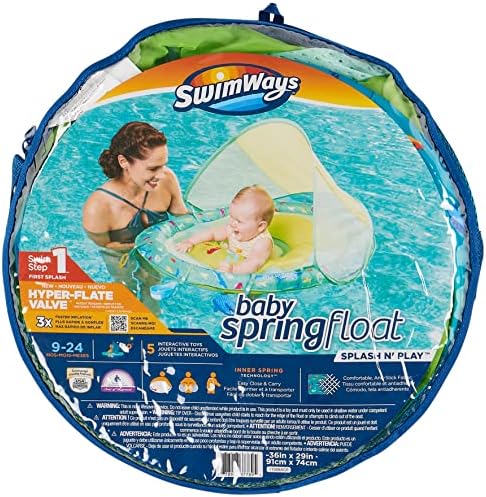 SwimWays Baby Spring Float Splash N Play, Baby Float with Canopy & UPF Protection, Baby Pool Toys & Swimming Pool Accessories for Kids 9-24 Months