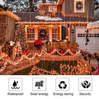 kemooie 2 Pack 100 LED Orange Solar Halloween Lights, 8 Twinkle Modes Waterproof Upgraded Solar Powered Fairy Lights, for Outdoor Garden Patio Christmas Halloween Decorations (Orange)