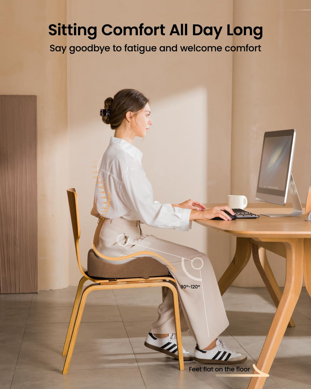 ProtoArc Seat Cushion for Tailbone Pain Relief, Office Chair Cushion, Coccyx Cushion, Ergonomic Memory Foam Seat Cushion for Home, Car, Pressure Relief Pad for Hip, Coccyx, All Day Comfort - Coffee