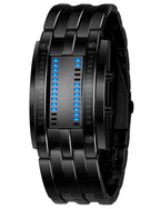 Fashion Mens Binary Sports Watch Digital LED Matrix Waterproof Outdoor Casual Black Bracelet Blue Backlit Men's Square Watch (Black)