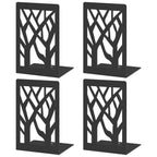 4-Piece Modern Metal Bookends for Shelves, Black Tree Book Ends for Books, Decorative Book Organizer for Desk, Non-Skid Shelve Bookends for Home Office