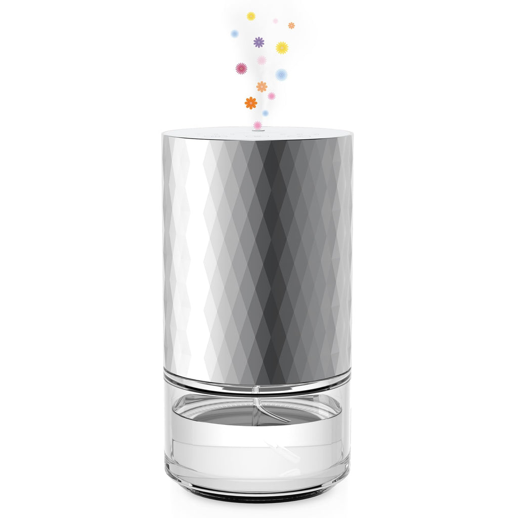 Airversa Waterless Diffuser for Essential Oil 𝟭𝟬𝟬𝗺𝗹 Capacity Battery Operated Aromatherapy Nebulizer Mini Scent Air Machine 1/2/3H/Continous 3 Mist Level 3 Lighting Effects(Scenta Shine Silver)