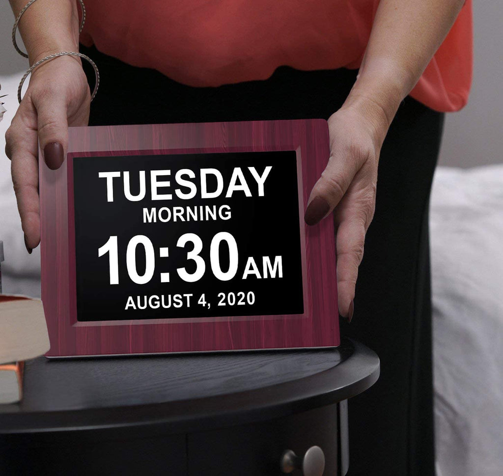 American Lifetime 【New 2024 Dementia Clock Large Digital Clock for Seniors, Digital Clock Large Display, Custom Alarms, Clock with Day & Date for Elderly, Large Number Digital Clock Mahogany, 15 Inch