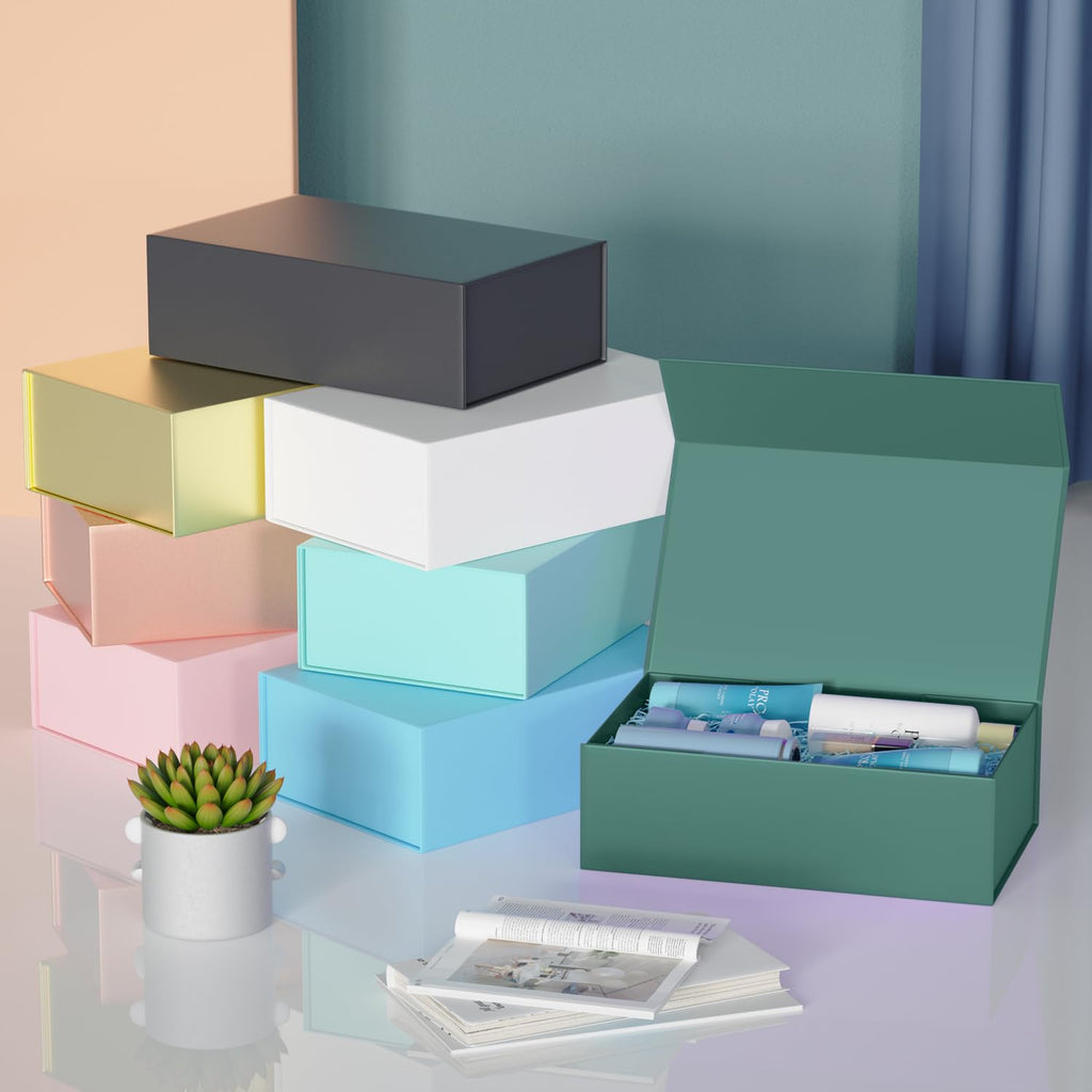 RYDDOY 5 Pack Green Gift Box, 9.5x6x3'' Gift box for Presents with Lids Magnetic Closure Rectangle Collapsible for Bridesmaid Proposal Box, Wedding, Christmas, Halloween, Birthday Gift Packging