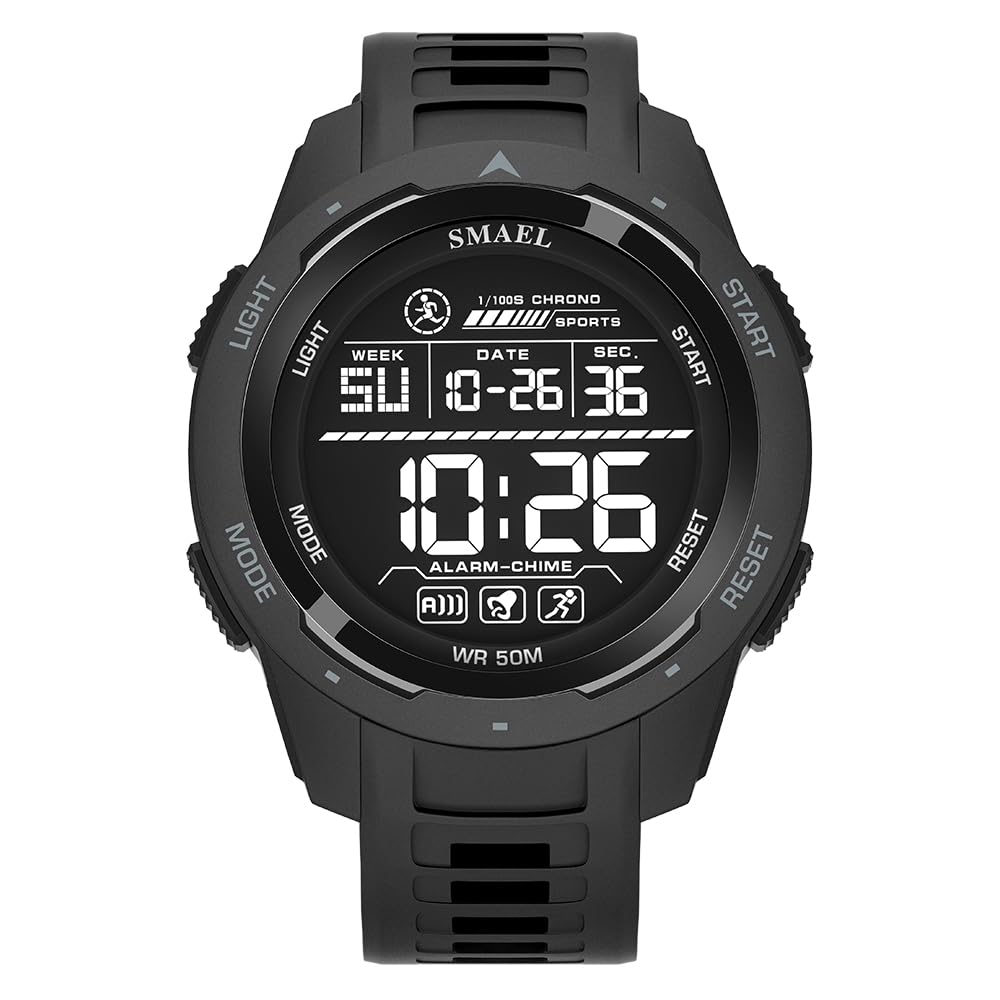 Men's Watches Sports Outdoor Waterproof Military Watch Date Multi Function Tactics LED 46mm Face Alarm Stopwatch for Men (8105 Black All)