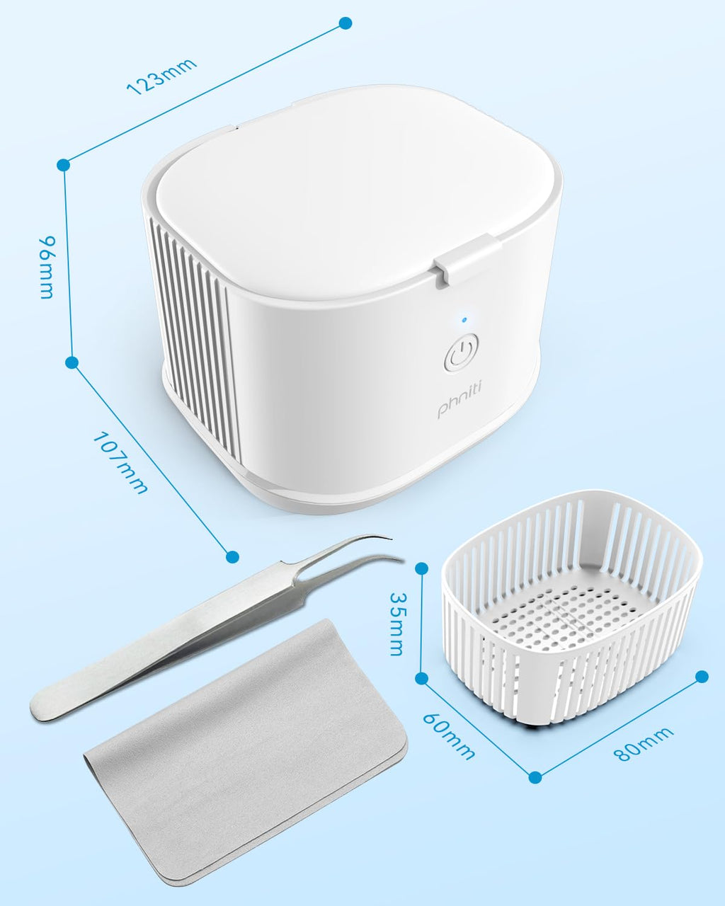 Ultrasonic Jewelry Cleaner, Phniti 46kHz Professional Portable Ultrasonic Retainer Cleaner Machine with Timer for Dental Retainer, Mouth Guard, Watch, Ring, Diamond - Household Use, White