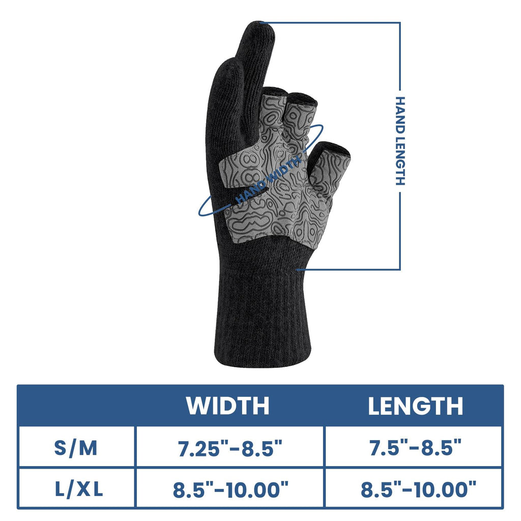 Palmyth Wool Fishing Gloves 3-Cut Fingers Warm for Men and Women Cold Weather Fingerless Gloves for Winter Fly Fishing, Ice Fishing, Photography and Hunting (Black, S/M)