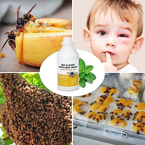 Bee Spray with Natural Plant-Based Peppermint Oils, Wasp and Bee Repellent, Repellent Bug Spray and Carpenter Wasps for Outdoors/Indoors Areas, 16oz