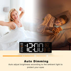 JALL 16" Large Digital Wall Clock Timer, Remote Controll, 2 Alarms, LED Display, 8 RGB Color, Auto DST, Temperature for Living Room, Bedroom, Desk, Mounted, Gift for Elderly (White Orange, 16 inches)