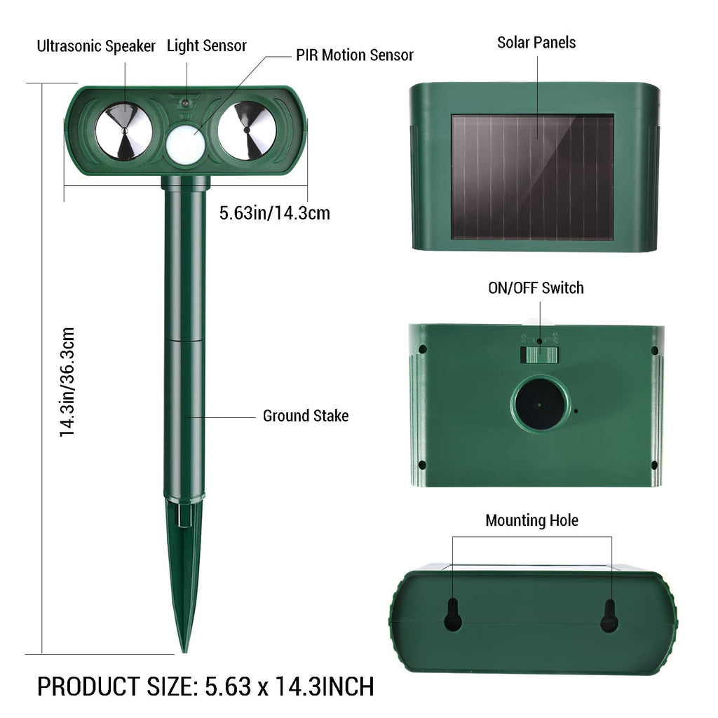 Lubatis Pack of 2 Solar Ultrasonic Animal Repeller Deer Repellent & Cat Repellent Outdoor for Garden Rabbit Squirrel Repellent for Yard - Motion Activated to Deter Animals