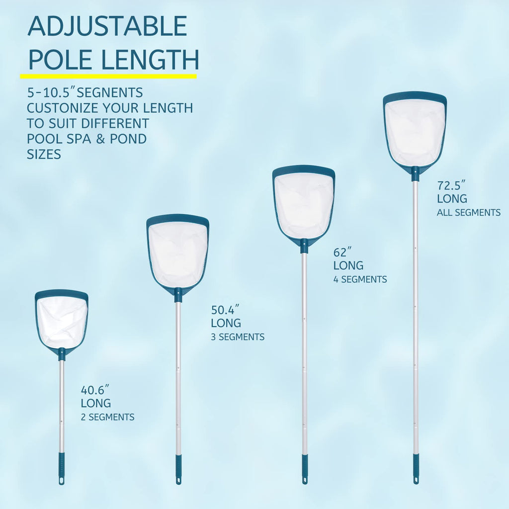 POOLWHALE Upgrades Swimming Pool Leaf Net Skimmer Rake with Adjustable Aluminum Pole and Nylon Medium Fine Mesh for Cleaning Swimming Pools, Hot Tubs, Spas and Fountains