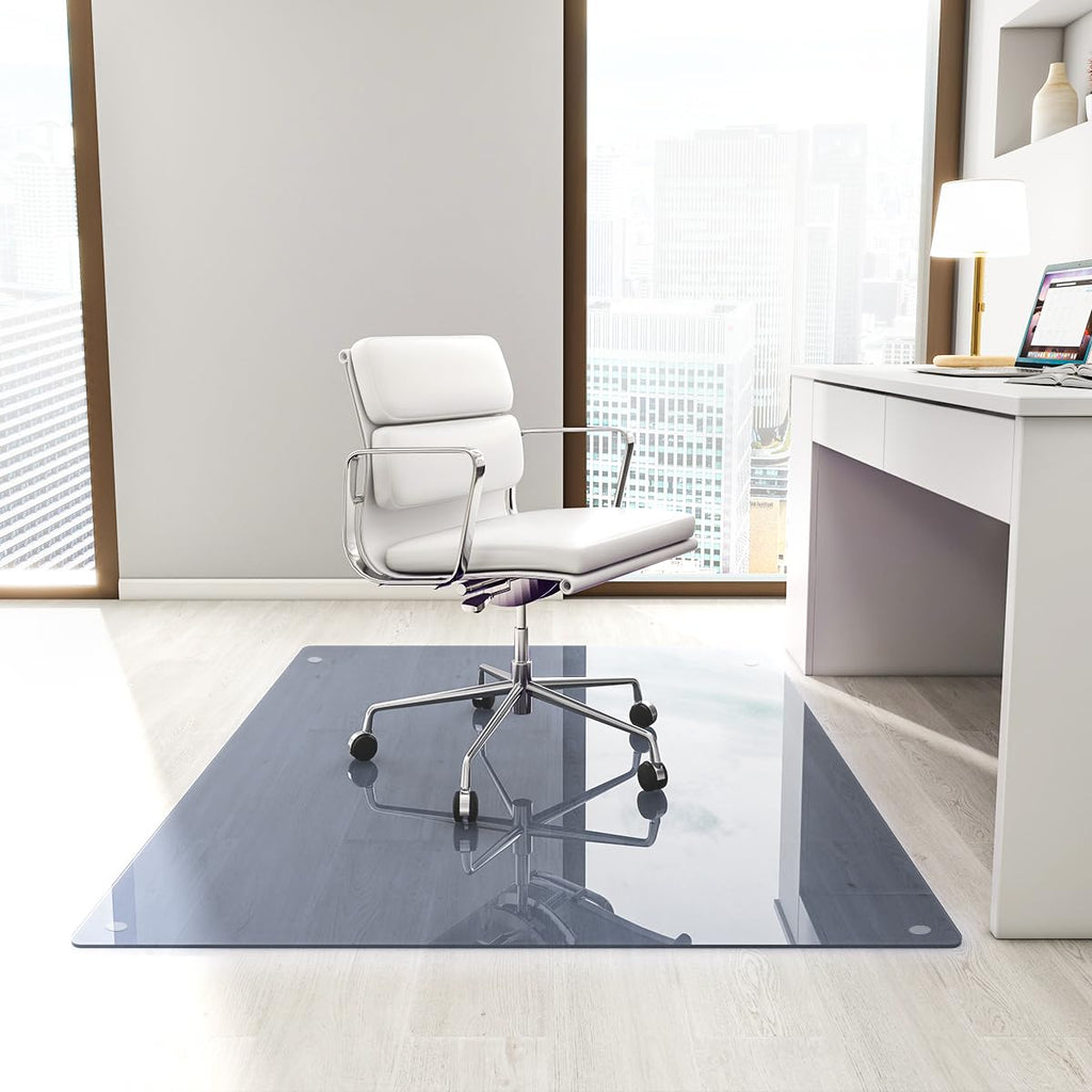 Tempered Glass Floor Mat for Office Chair, 36" x 46" Heavy Duty Hard Office Chair Mat, for Carpeted or Hard Floor, with 4 Anti-Slip Pads, Grey