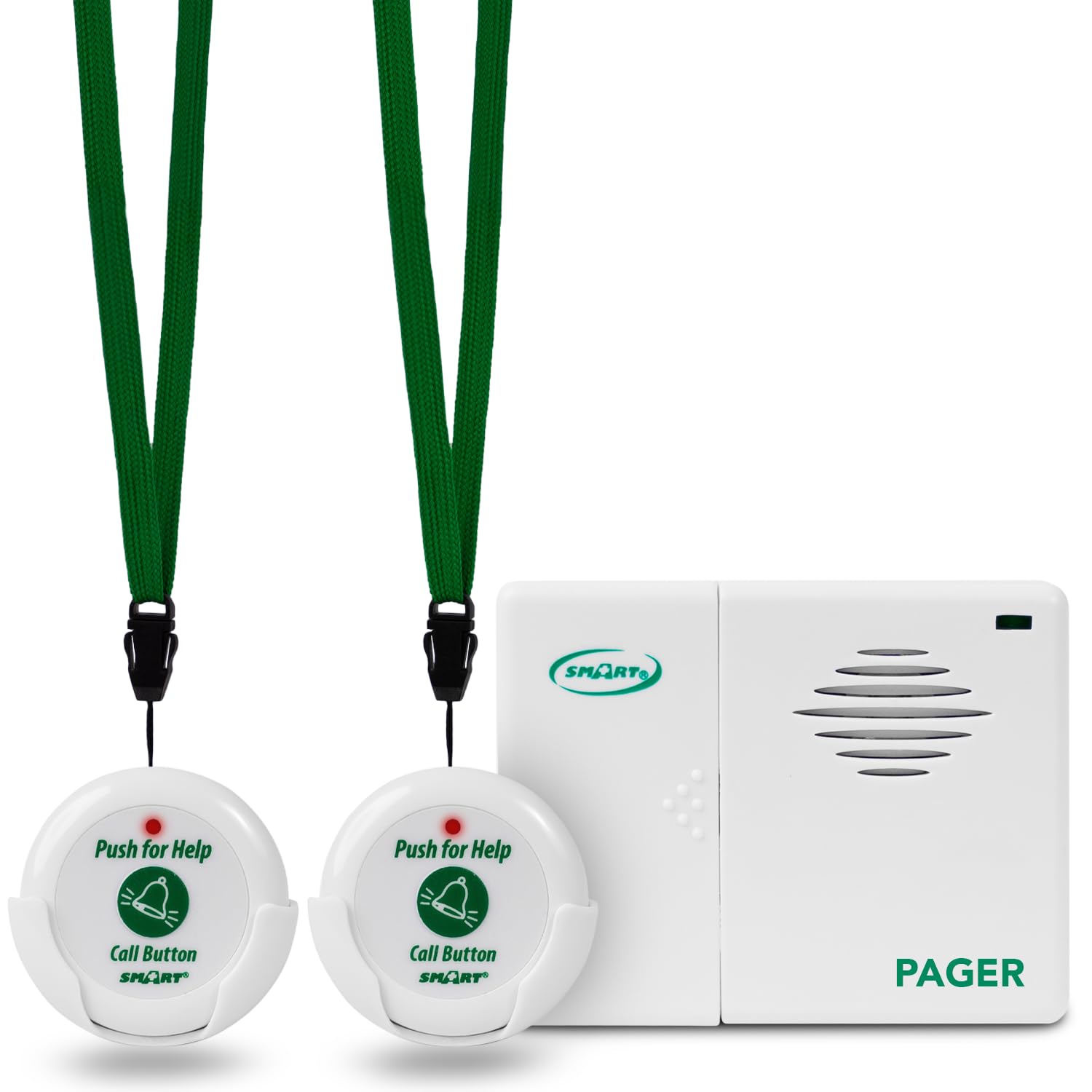 Smart Caregiver Two Call Buttons & Wireless Caregiver Pager for Fall Prevention and Elderly Assistance | Caregiver Call Button with Wearable Lanyard | Nurse Call Alert System with Up to 300' Range