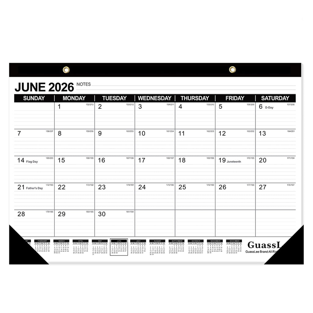 Desk Calendar 2026-2027 - 19 Months Academic Calendar 17" × 11.5" Desktop Calendar from Jun. 2026 to Dec. 2027 with Julian Date for Home School Office Desk Top Organizing