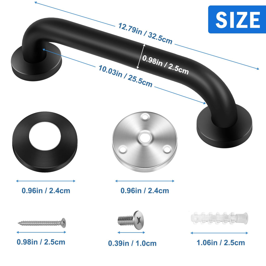 2 Pack Shower Grab Bar, Stainless Steel Bathroom Grab Bar, Shower Handle, Bath Handle, Grab Bars for Handicap Elderly Seniors Bathroom Safety Grab Bar (12 Inch，Black)