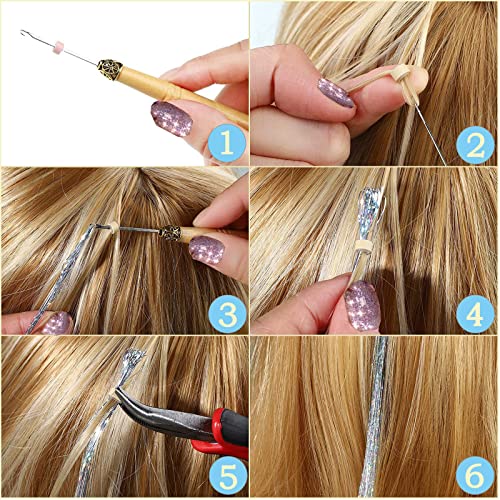 Hair Tinsel Kit (48 Inch, 20 Colors, 6000 Strands), Glitter Tinsel Hair Extensions with Tools - Fairy Hair Tinsel Heat Resistant Accessories for Women Girls Kids