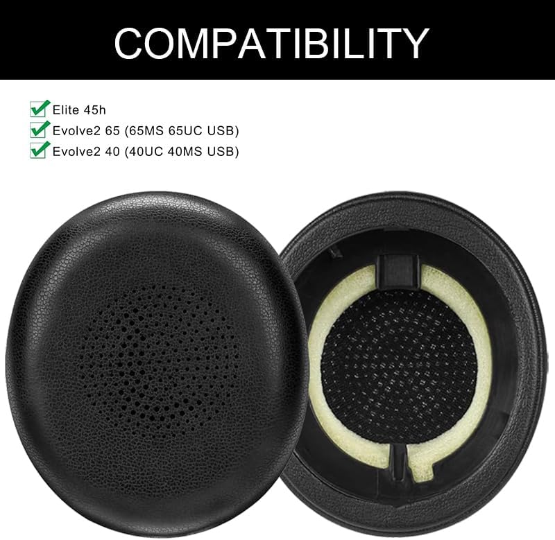 Replacement Earpads for Jabra Evolve2 65 (65MS 65UC USB)/Evolve2 40 (40UC 40MS USB)/Elite 45h On-Ear Wireless Headset, Headphone Ear Pads Cushions with Softer Protein Leather