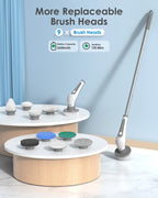 Electric Spin Scrubber, 10 in 1 Airpher Cordless Cleaning Brush IPX8 with 9 Replaceable Brush Heads and 4 Tier Removable Handle, Power Shower Scrubber for Bathroom, Tub, Tile, Floor, Kitchen, Window