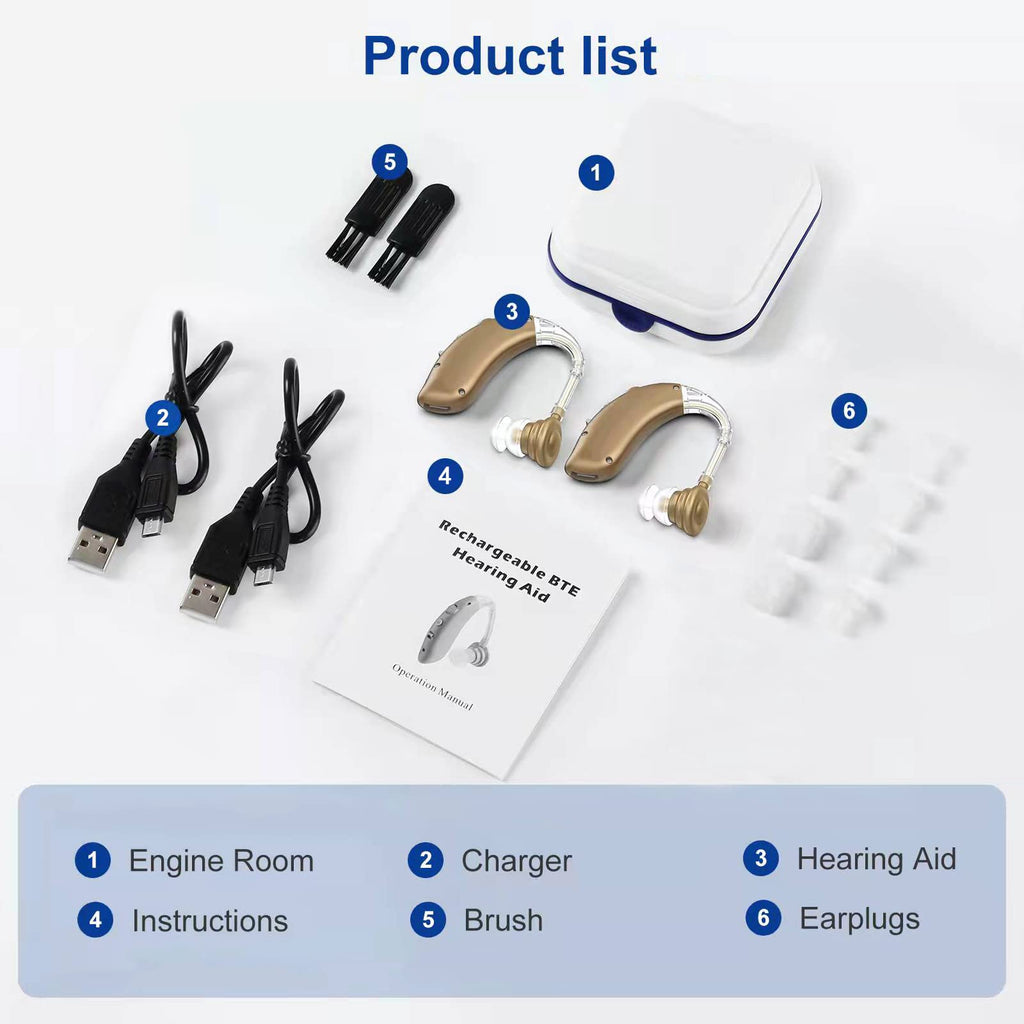 F&Kcoptee Hearing Aids for Seniors Rechargeable with Noise Canceling - Hearing Amplifiers for Adults with Severe Hearing Loss - 2 Ear Amplifier Over The Counter Hearing Aid with Volume Control - Brown