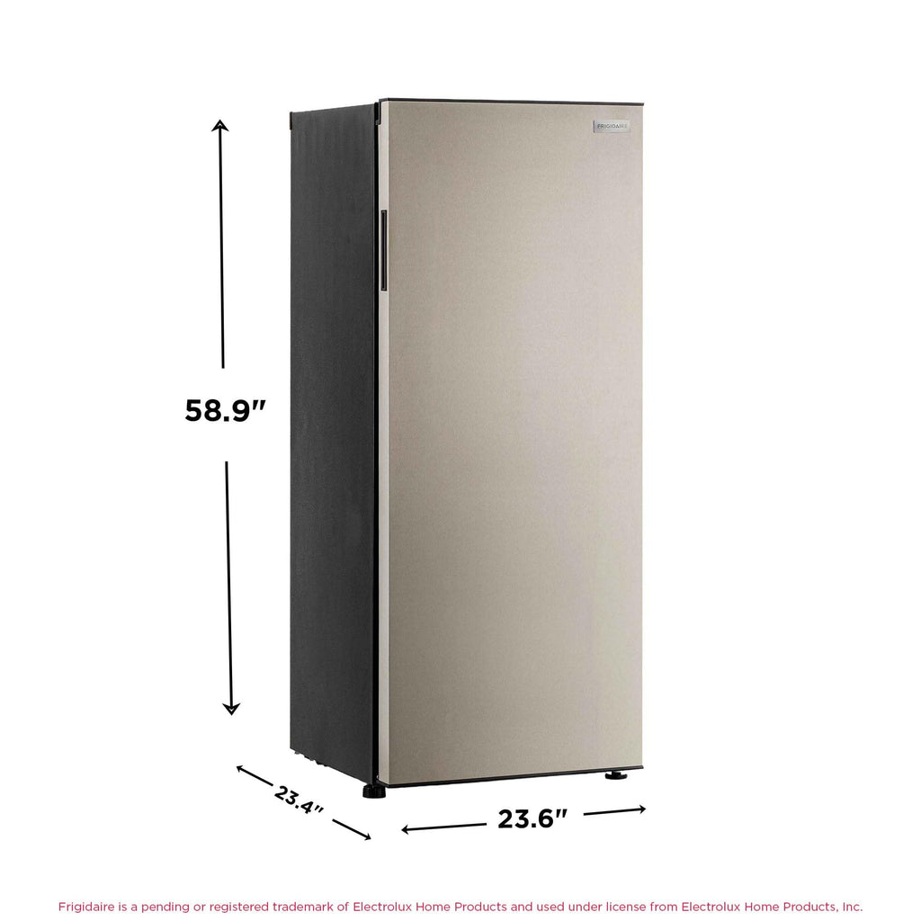 Frigidaire 10 Cu. Ft. Upright Convertible Fridge/Freezer, Reversible Door, Removable Glass Shelves, Adjustable Controls, Platinum Finish