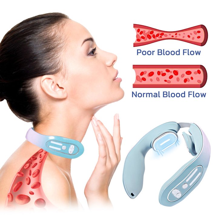 Celosmo EMS Neck Acupoints Lymphvity Massager Device Electric Deep Tissue 3D Massage USB Charge 12 Modes Neck Lymphatic Massager for Women Men Gift (Blue)