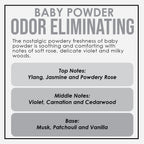 Baby Powder Odor Eliminating Highly Fragranced Candle - Eliminates 95% of Pet, Smoke, Food, and Other Smells Quickly - Up to 80 Hour Burn time - 12 Ounce Premium Soy Blend