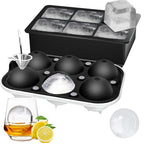 Ice Cube Trays (Set of 2), Sphere Ice Ball Maker with Lid & Large Square Ice Cube Maker for Whiskey, Cocktails and Homemade, Keep Drinks Chilled Black