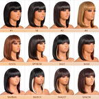 ToyoTress Black Bob Wigs With Bangs - 14 Inch Shoulder Length Light Yaki Straight Hair Daily Costume Wig For Black Women, Synthetic Hair Replacement Wigs Heat Resistant (14 Inch, 1B)