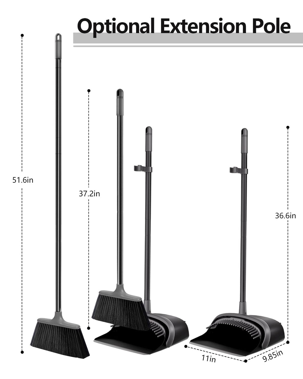 Broom and Dustpan Set for Home with 52" Long Handle, Standing Set for Home Kitchen Room Office Lobby Floor Cleaning