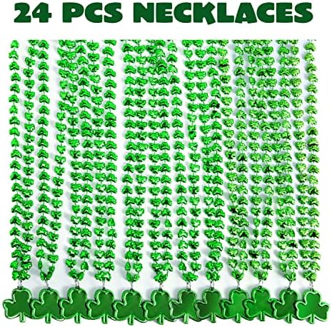 JOYIN 24 Pcs St Patricks Shamrock Necklaces, Green Clover-Shaped Bead Necklace with Pendant for St. Patrick's Day Party Supplies Dressing-up Accessories Party Favors, Irish Leprechaun Plastic Jewelry