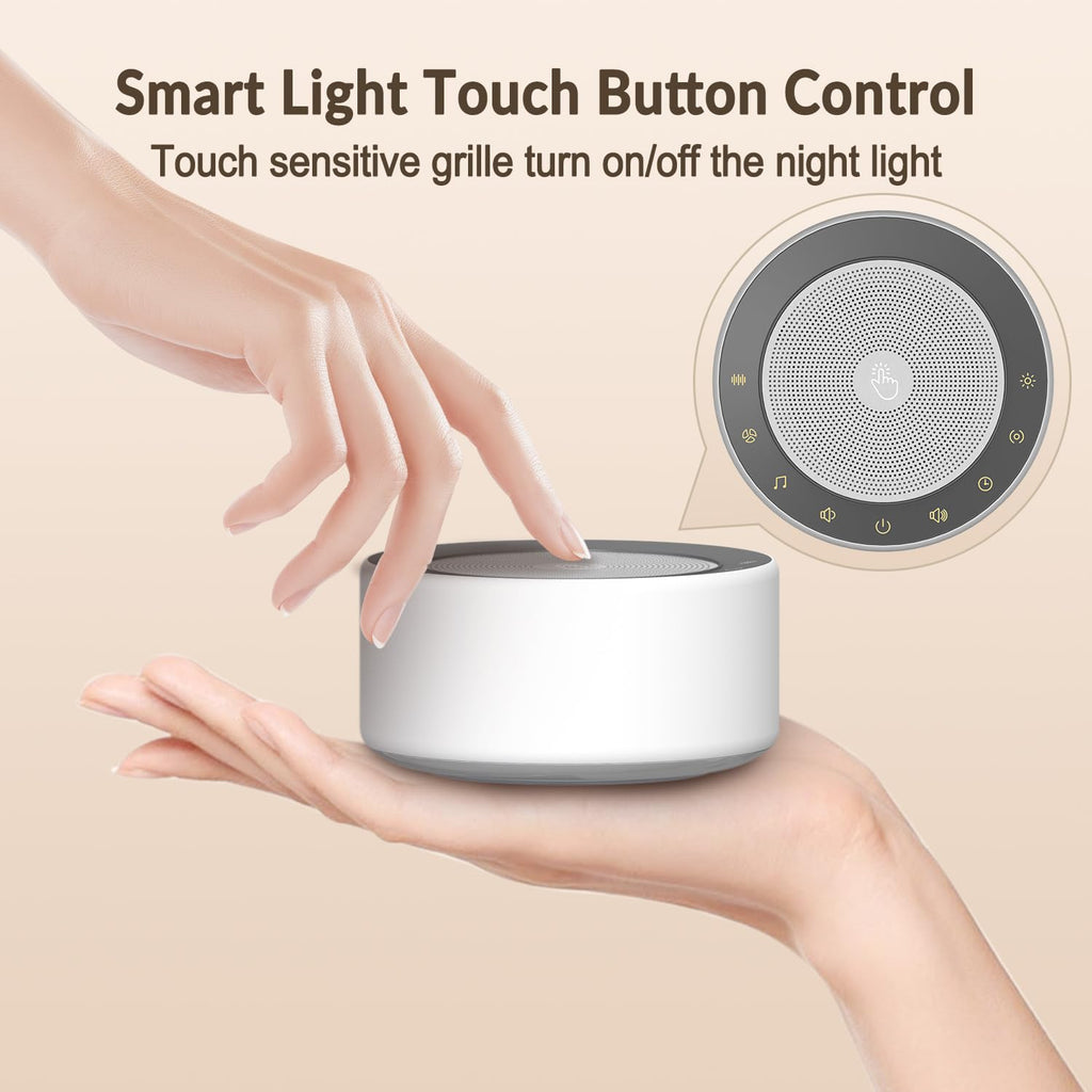 White Noise Machine with 30 High Fidelity Soundtracks, 7 Colors Night Lights, Full Touch Metal Grille and Buttons, Timer and Memory Features, Plug in, Sound Machine for Baby, Adults