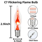 SOTOPOO 12 Count Halloween Flickering Flame Lights Bulbs, C7 Flame Bulbs / E12 Flickering Flame Bulb - Clear Flame Shaped, Christmas Halloween Candle Light Bulbs, C7 String Light Bulbs Replacement