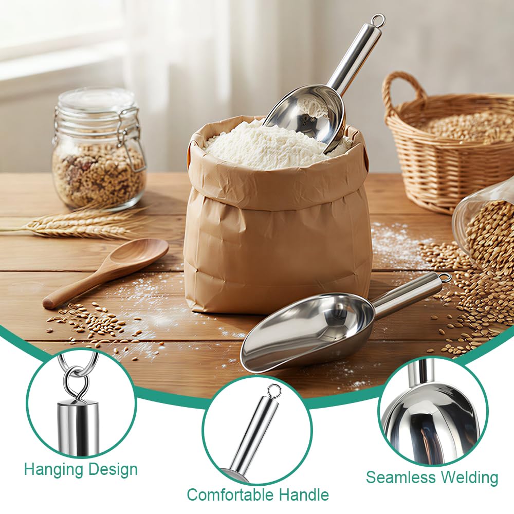 Ozidstu 6 Oz Upgraded & Thickened Stainless Steel Ice Scoop, Kitchen Scooper for Ice Maker, Freezer, Bucket, Bar, Wedding, Pet Food - Sturdy, Rust-Resistant, Dishwasher-Safe