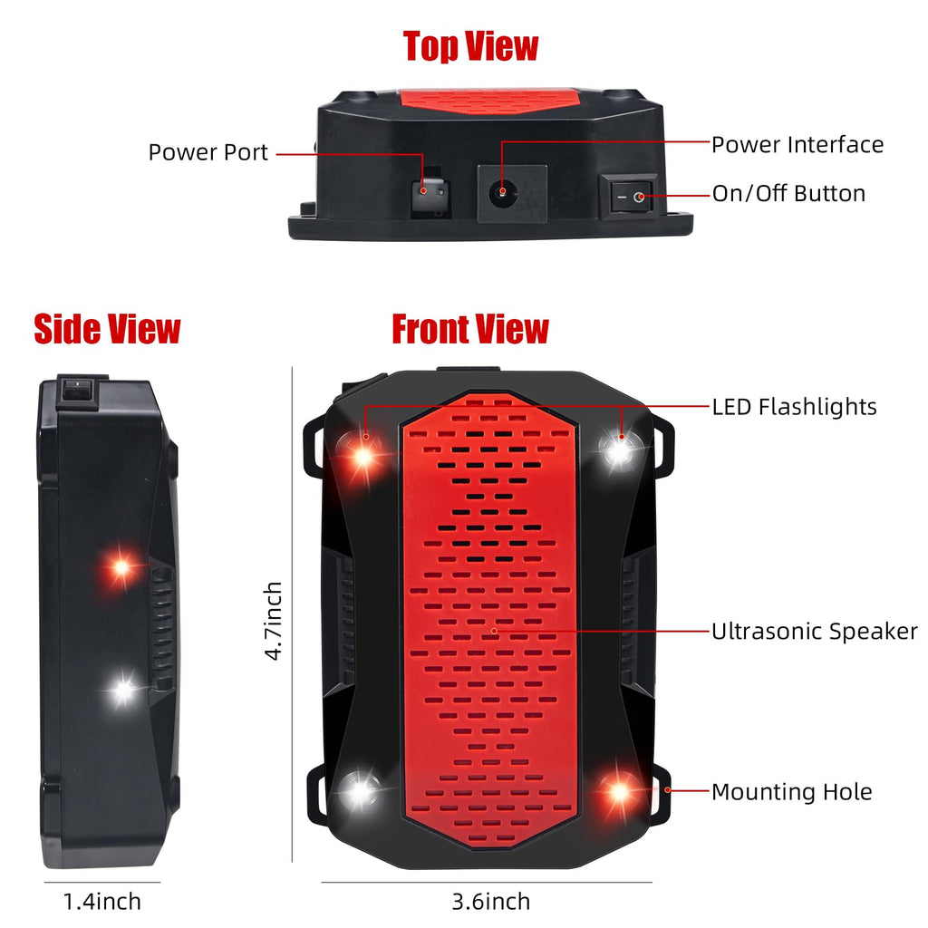 2024 Upgraded Under Hood Rodent Repeller with Red & White Strobe Light,3 Power Supply Methods,Professional Ultrasonic Mouse Repellent Rat Squirrel Deterrent for 12V Cars Trucks RV Engine Mouse Blocker